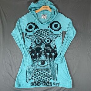 Sure Original Hooded T-Shirt Men's Small Long Sleeve Baby Blue Graphic Print